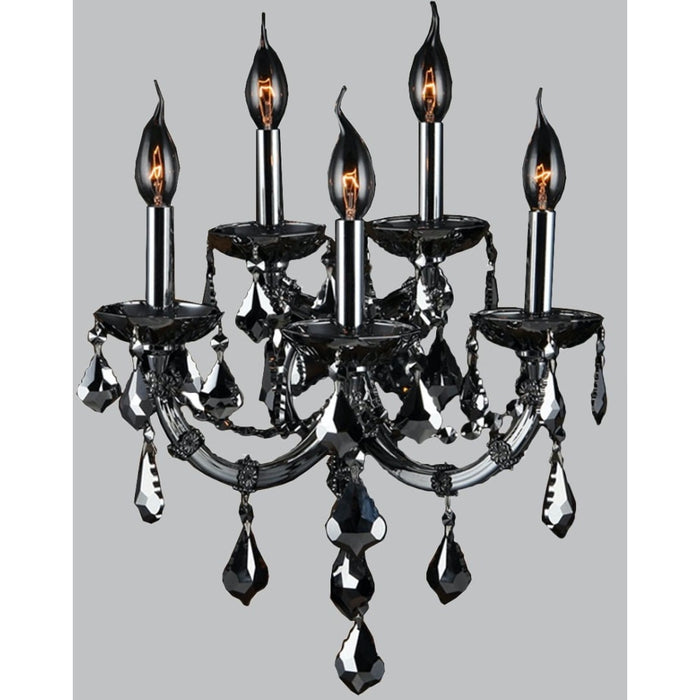 Maria Theresa Polished Chrome Smoke Crystal 5 Light Wall Sconce - Wall Sconces
