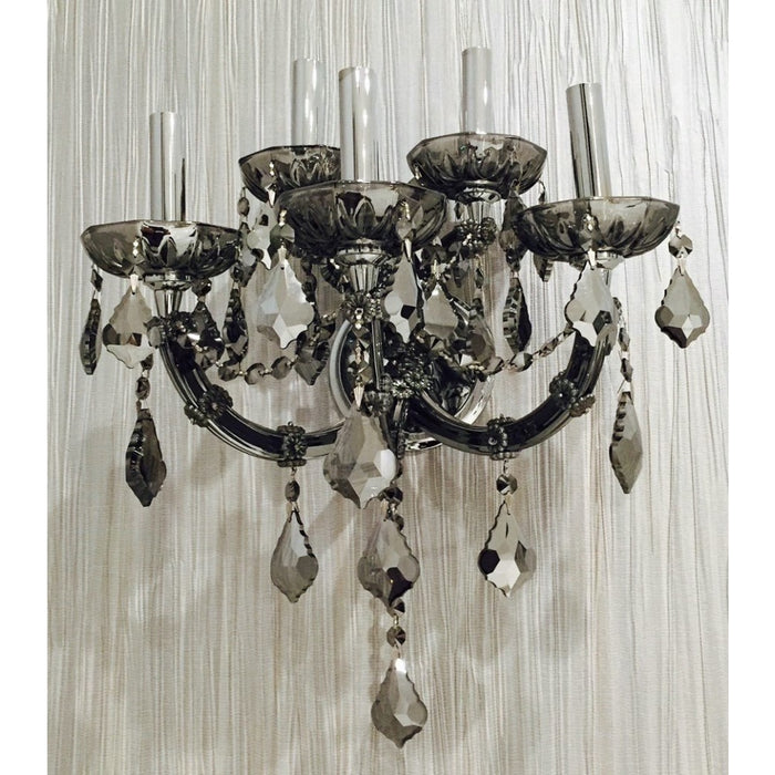 Maria Theresa Polished Chrome Smoke Crystal 5 Light Wall Sconce - Wall Sconces