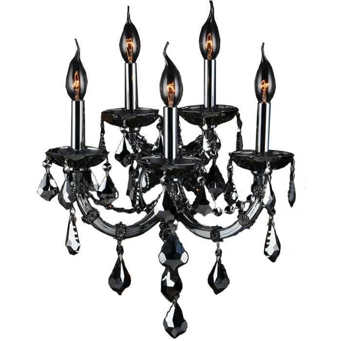 Maria Theresa Polished Chrome Smoke Crystal 5 Light Wall Sconce - Wall Sconces