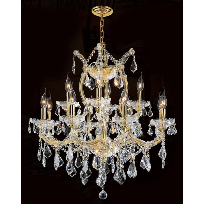 Maria Theresa Polished Gold Clear Crystal 13 Light Chandelier - Chandeliers