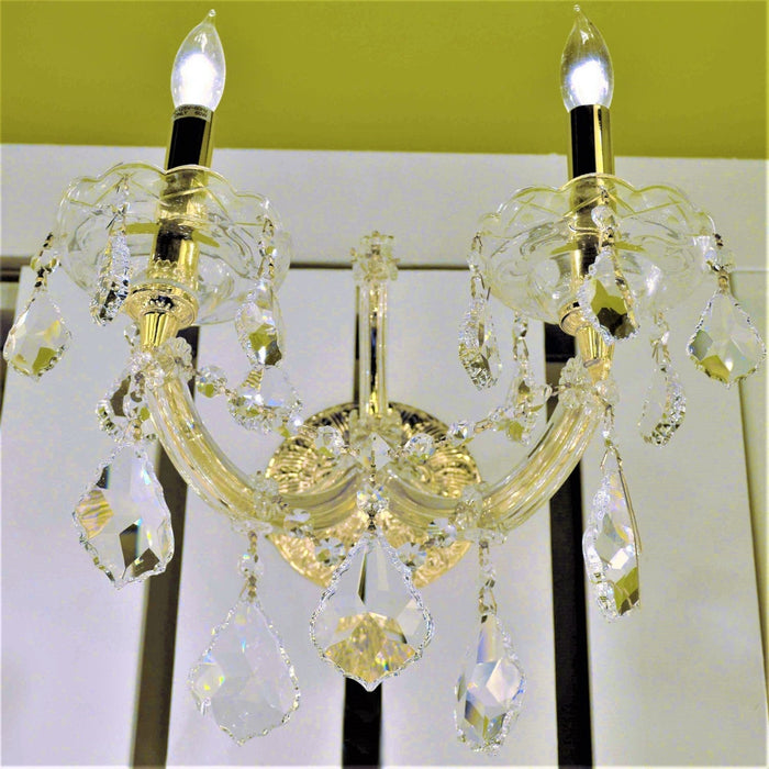 Maria Theresa Polished Gold Clear Crystal 2 Light Wall Sconce - Wall Sconces