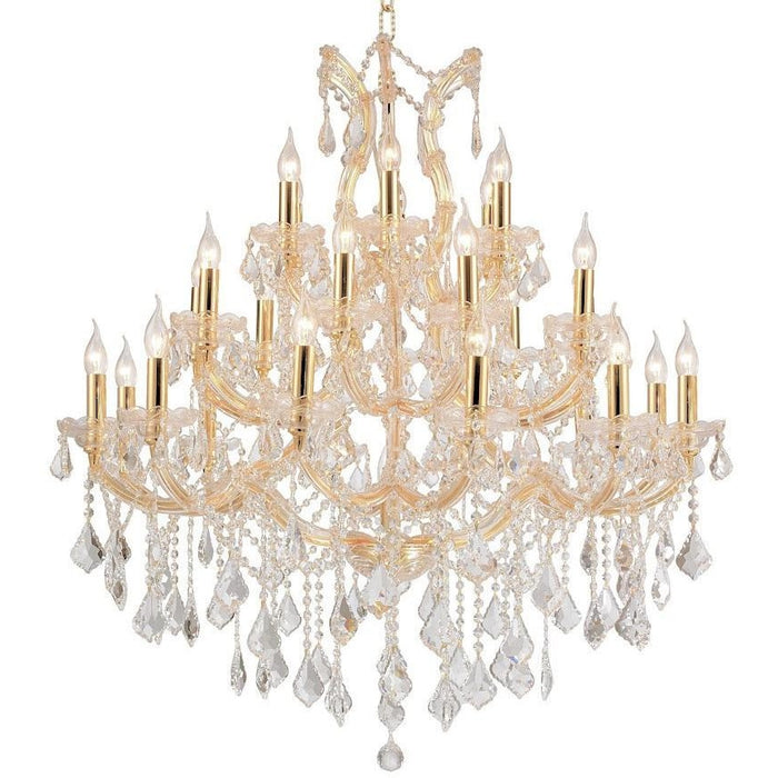 Maria Theresa Polished Gold Clear Crystal 28 Light Chandelier - Chandeliers