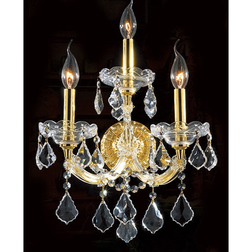 Maria Theresa Polished Gold Clear Crystal 3 Light Wall Sconce - Wall Sconces