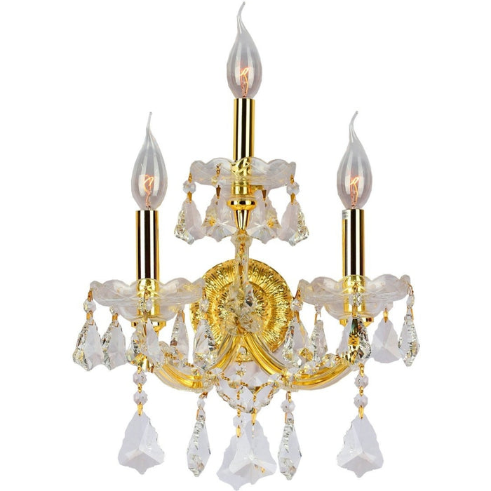 Maria Theresa Polished Gold Clear Crystal 3 Light Wall Sconce - Wall Sconces