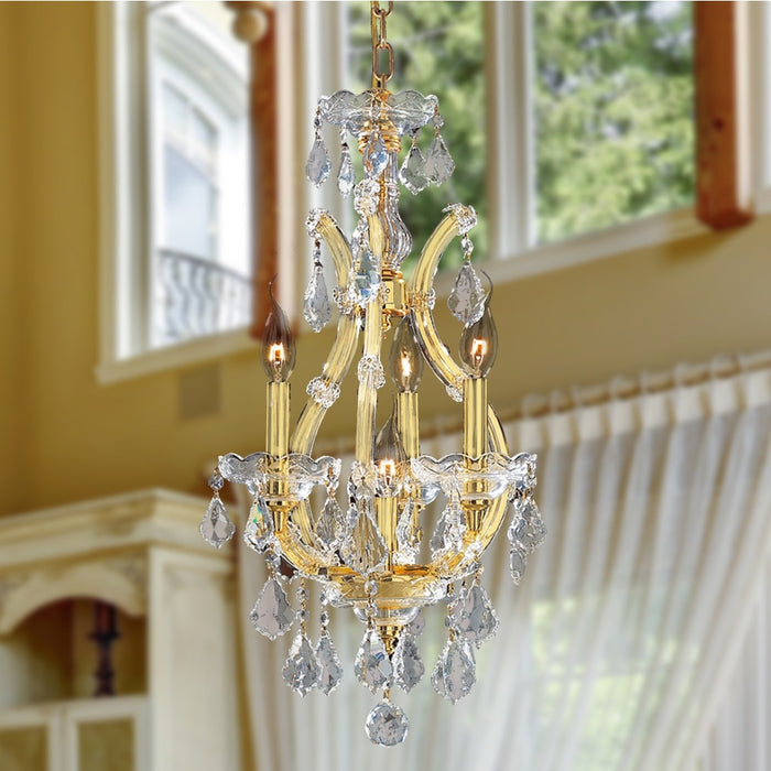 Maria Theresa Polished Gold Clear Crystal 4 Light Chandelier - Chandeliers