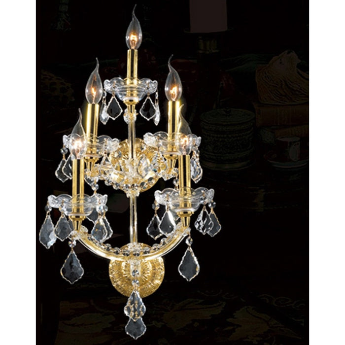Maria Theresa Polished Gold Clear Crystal 5 Light Wall Sconce - Wall Sconces