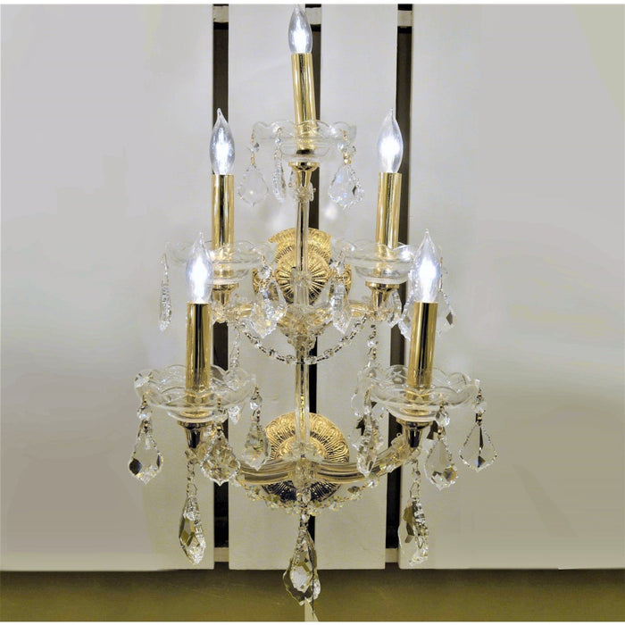 Maria Theresa Polished Gold Clear Crystal 5 Light Wall Sconce - Wall Sconces
