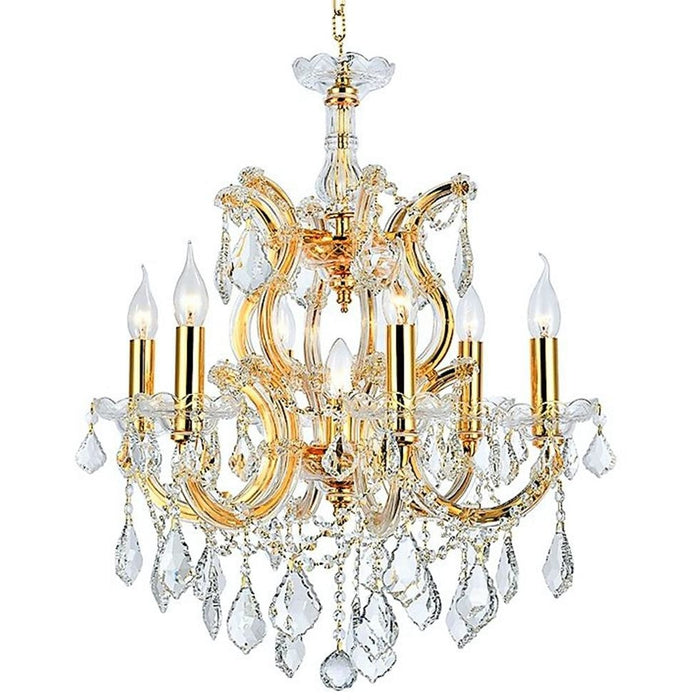 Maria Theresa Polished Gold Clear Crystal 7 Light Chandelier - Chandeliers
