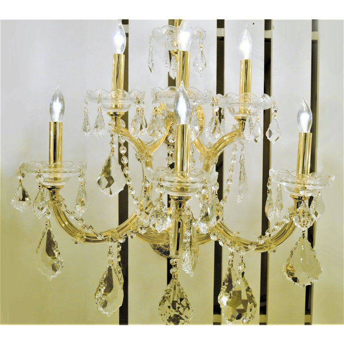 Maria Theresa Polished Gold Clear Crystal 7 Light Wall Sconce - Wall Sconces