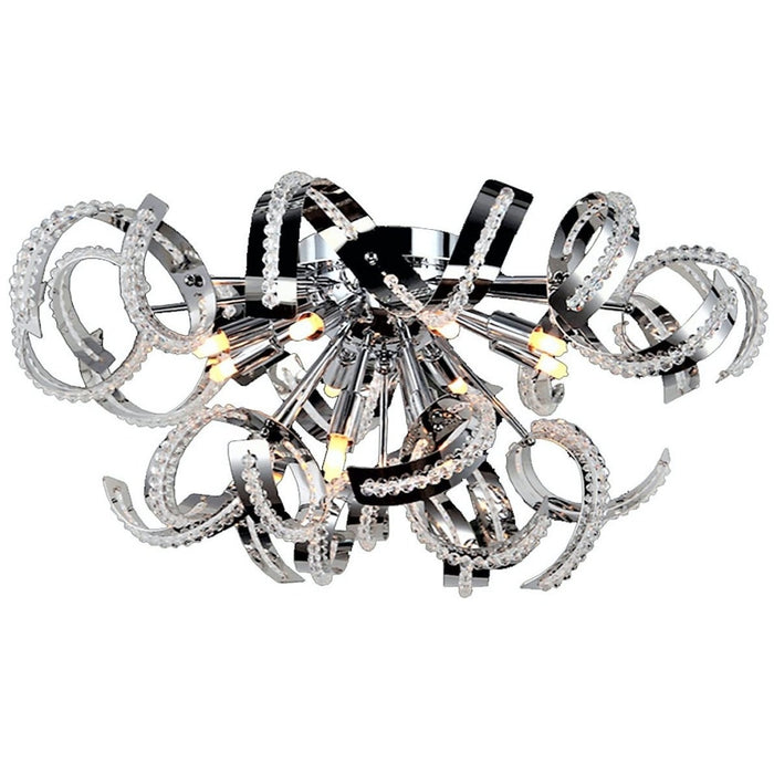 Medusa Polished Chrome Clear Crystal 12 Light Halogen Flushmount - Flushmounts