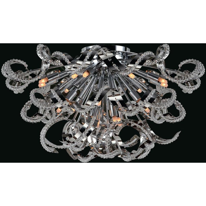 Medusa Polished Chrome Clear Crystal 19 Light Halogen Flushmount - Flushmounts