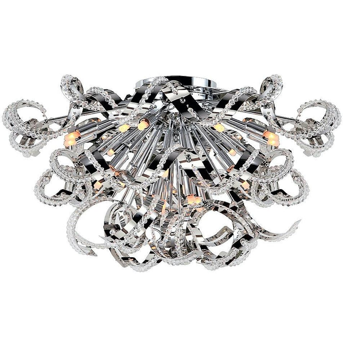 Medusa Polished Chrome Clear Crystal 19 Light Halogen Flushmount - Flushmounts