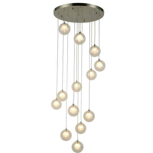 Moulin Matte Nickel Clear Frost Glass 13 Light Halogen Pendant - Pendants