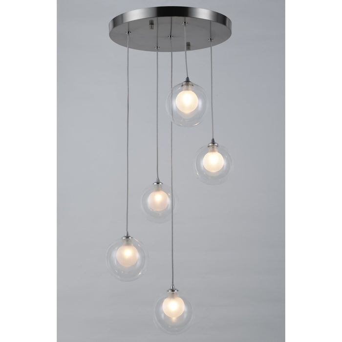 Moulin Matte Nickel Clear Frost Glass 5 Light Halogen Pendant - Pendants