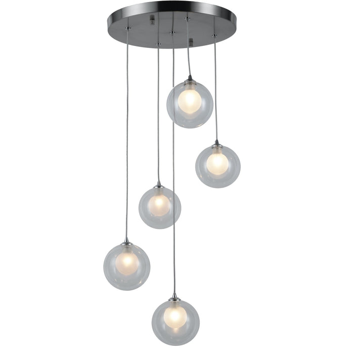Moulin Matte Nickel Clear Frost Glass 5 Light Halogen Pendant - Pendants