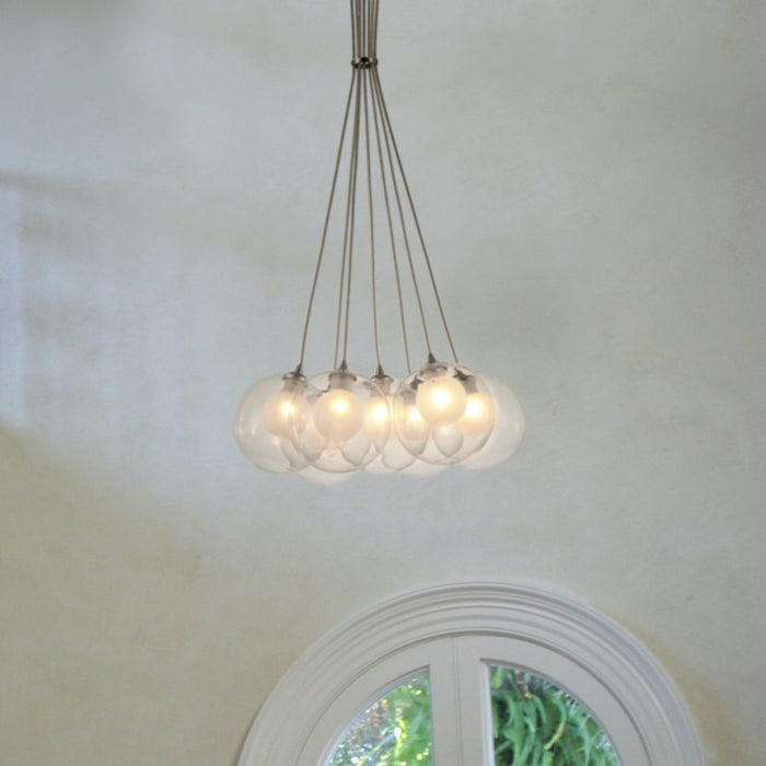 Moulin Matte Nickel Clear Frost Glass 7 Light Halogen Pendant - Pendants