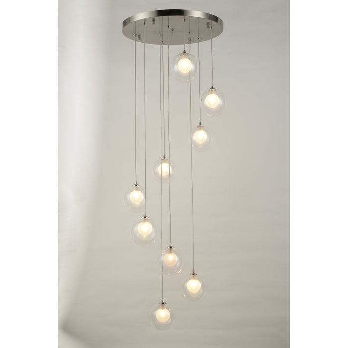 Moulin Matte Nickel Clear Frost Glass 9 Light Halogen Pendant - Pendants