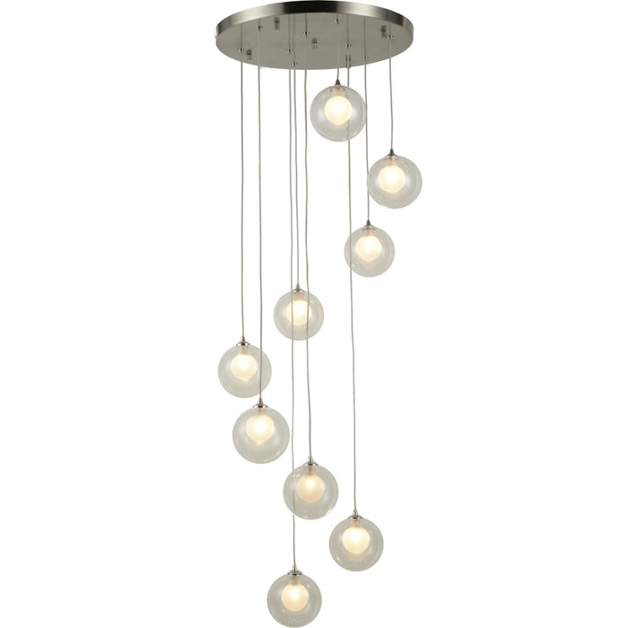 Moulin Matte Nickel Clear Frost Glass 9 Light Halogen Pendant - Pendants