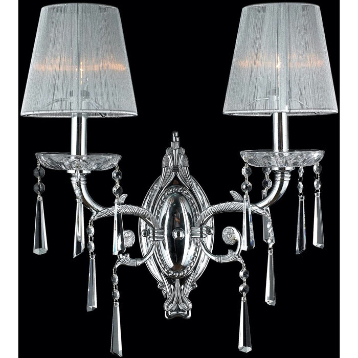 Orleans Polished Chrome Clear Crystal 2 Light Wall Sconce - Wall Sconces