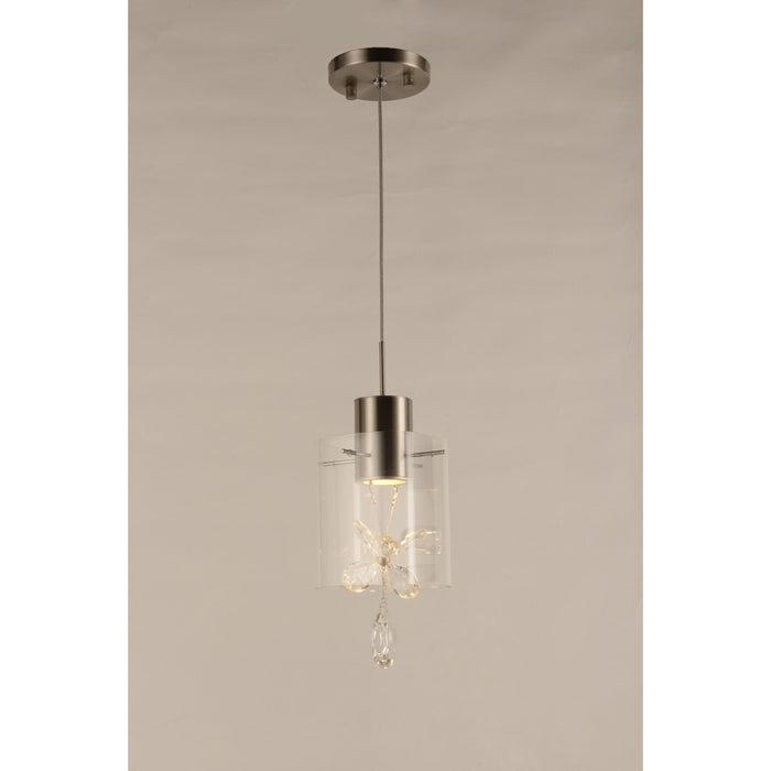Papillon Matte Nickel Clear Glass 1 Light LED Pendant - Pendants
