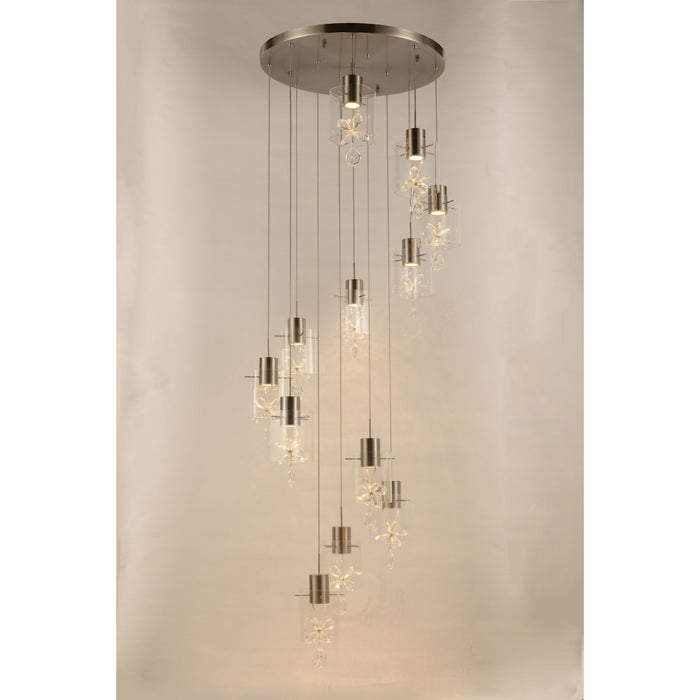Papillon Matte Nickel Clear Glass 12 Light LED Pendant - Pendants