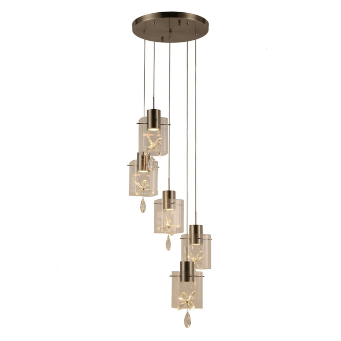 Papillon Matte Nickel Clear Glass 5 Light LED Pendant - Pendants