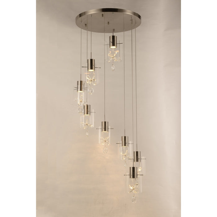 Papillon Matte Nickel Clear Glass 8 Light LED Pendant - Pendants