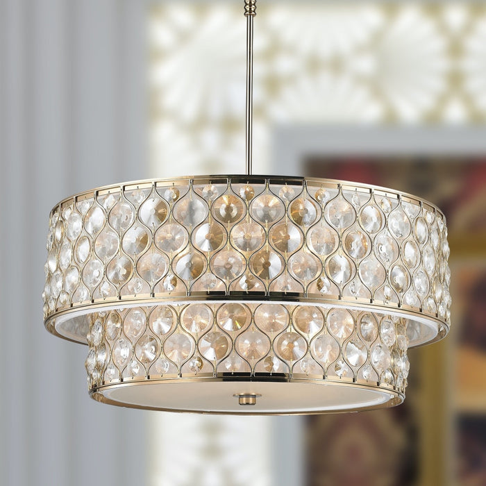 Paris Champagne Gold Clear Golden Teak Crystal 12 Light Pendant - Pendants