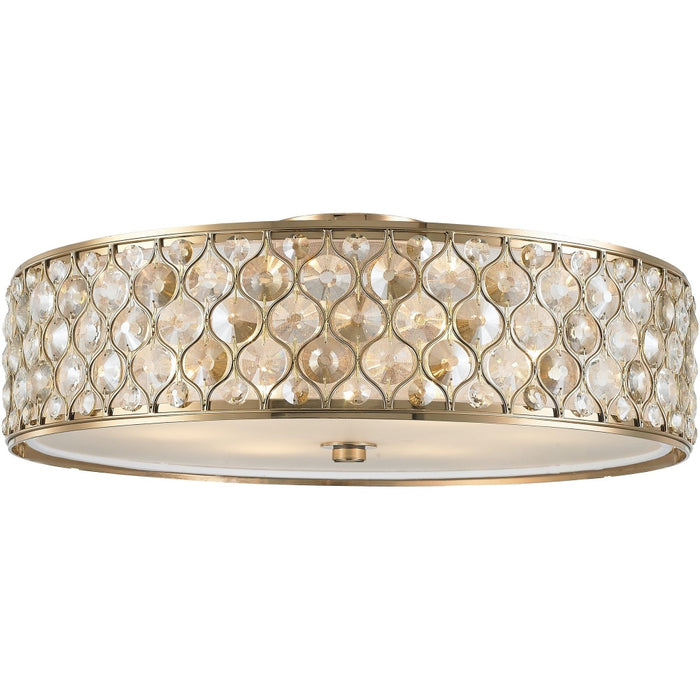 Paris Champagne Gold Clear Golden Teak Crystal 6 Light Flushmount - Flushmounts