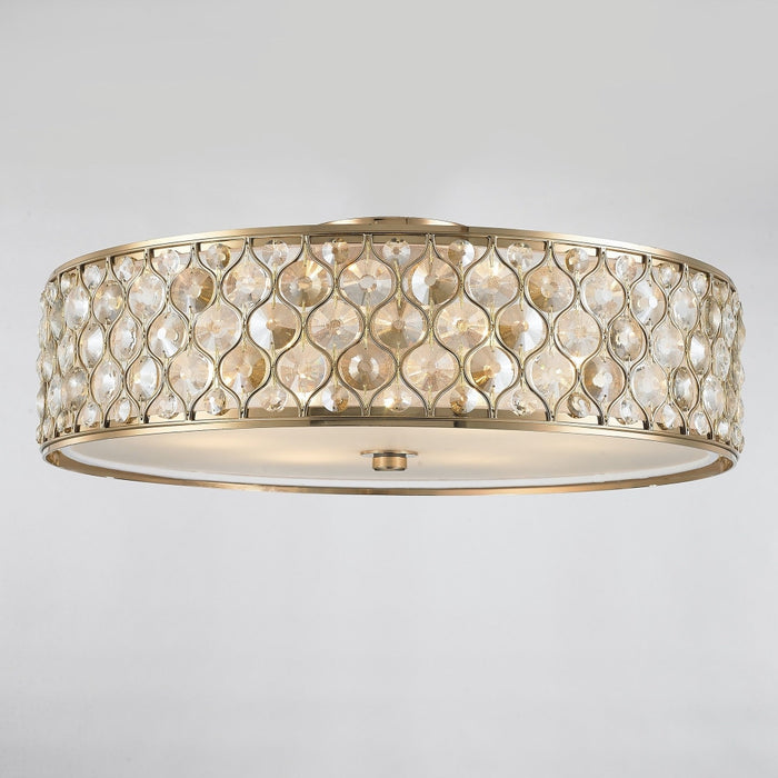 Paris Champagne Gold Clear Golden Teak Crystal 6 Light Flushmount - Flushmounts