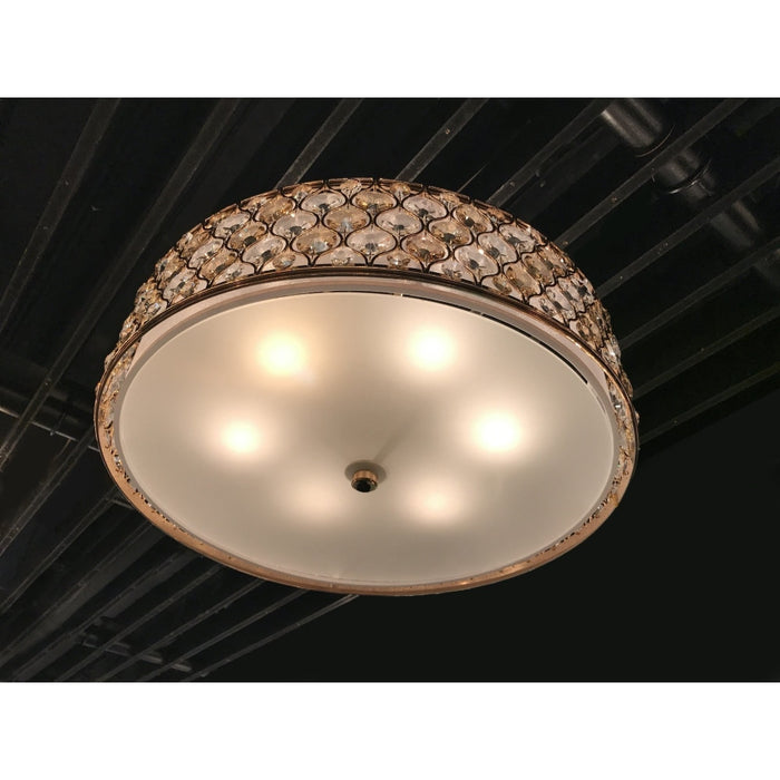 Paris Champagne Gold Clear Golden Teak Crystal 6 Light Flushmount - Flushmounts