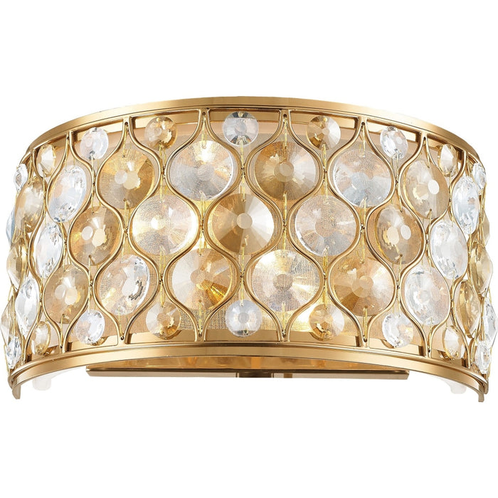 Paris Matte Gold Clear Golden Teak Crystal 2 Light Wall Sconce - Wall Sconces