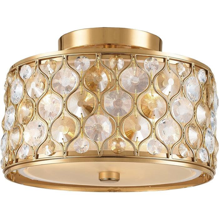 Paris Matte Gold Clear Golden Teak Crystal 3 Light Flushmount - Flushmounts