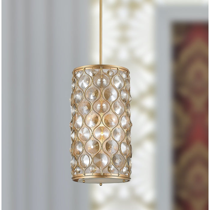 Paris Matte Gold Golden Teak Crystal 1 Light Pendant - Pendants