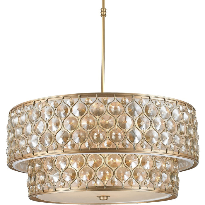 Paris Matte Gold Golden Teak Crystal 12 Light Pendant - Pendants