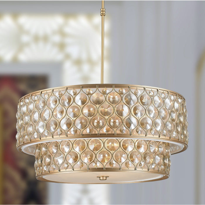 Paris Matte Gold Golden Teak Crystal 12 Light Pendant - Pendants