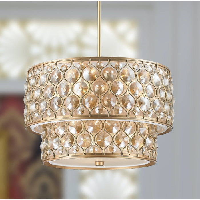 Paris Matte Gold Golden Teak Crystal 12 Light Pendant - Pendants