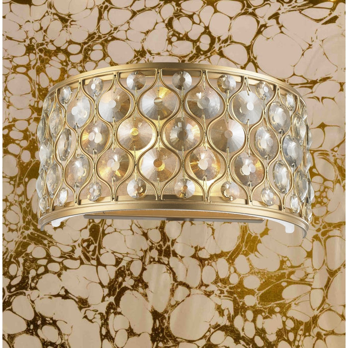 Paris Matte Gold Golden Teak Crystal 2 Light Wall Sconce - Wall Sconces