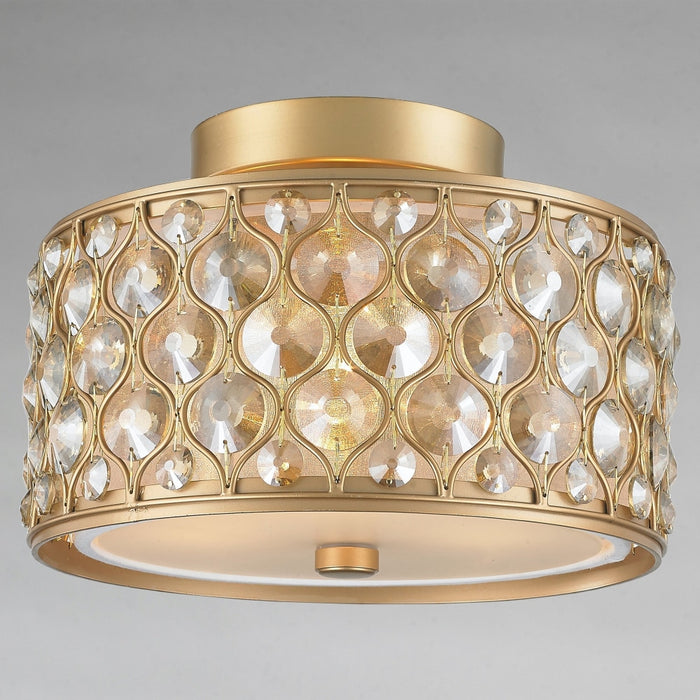 Paris Matte Gold Golden Teak Crystal 3 Light Flushmount - Flushmounts