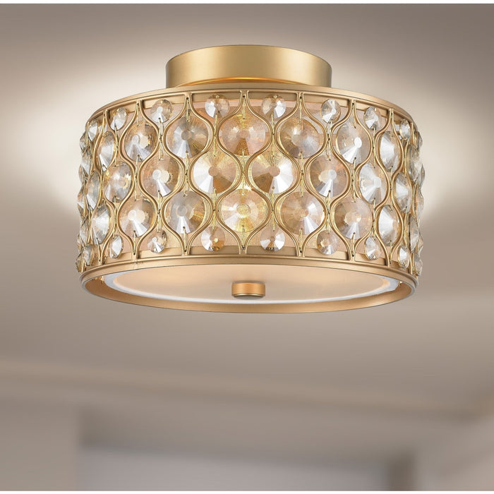Paris Matte Gold Golden Teak Crystal 3 Light Flushmount - Flushmounts