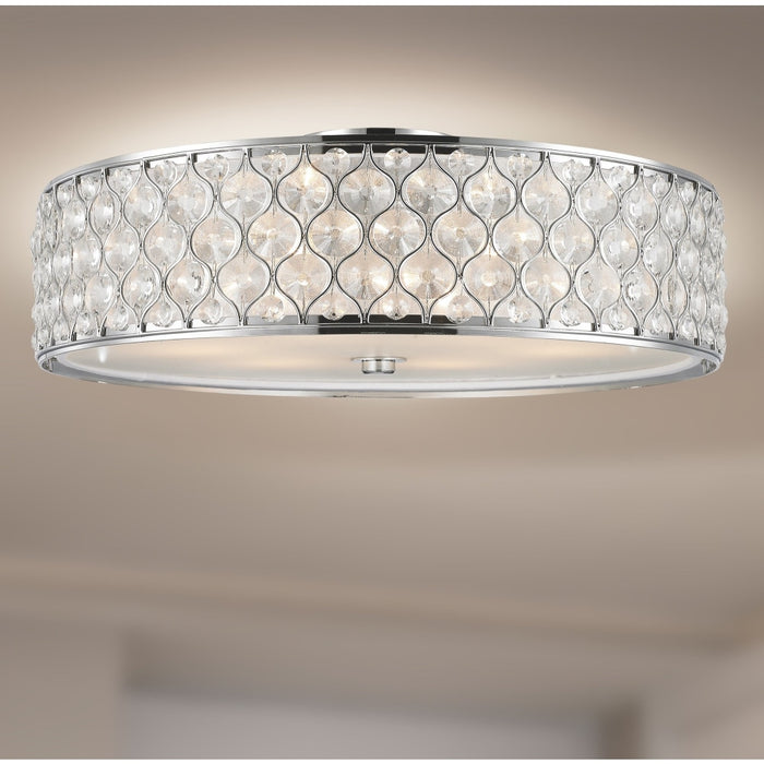 Paris Polished Chrome Clear Crystal 6 Light Flushmount - Flushmounts
