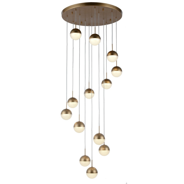 Phantasm Matte Gold Iced Opal Glass 13 Light LED Pendant - Pendants
