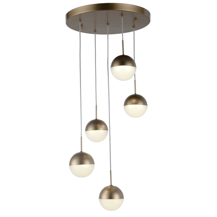 Phantasm Matte Gold Iced Opal Glass 5 Light LED Pendant - Pendants
