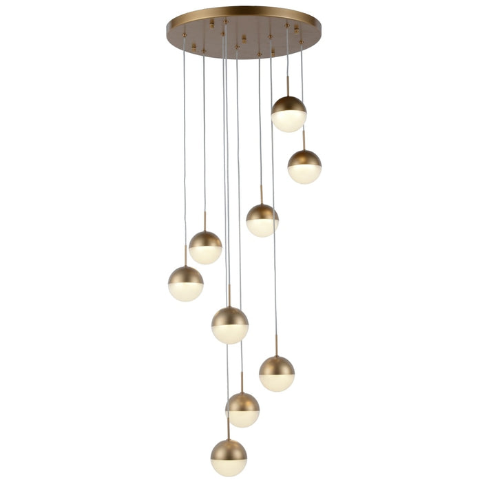 Phantasm Matte Gold Iced Opal Glass 9 Light LED Pendant - Pendants