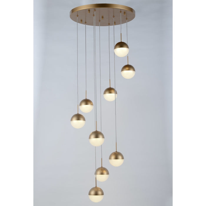 Phantasm Matte Gold Iced Opal Glass 9 Light LED Pendant - Pendants