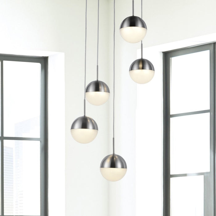 Phantasm Matte Nickel Iced Opal Glass 5 Light LED Pendant - Pendants