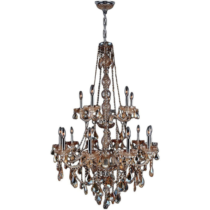 Provence Polished Chrome Amber Crystal 15 Light Chandelier - Chandeliers