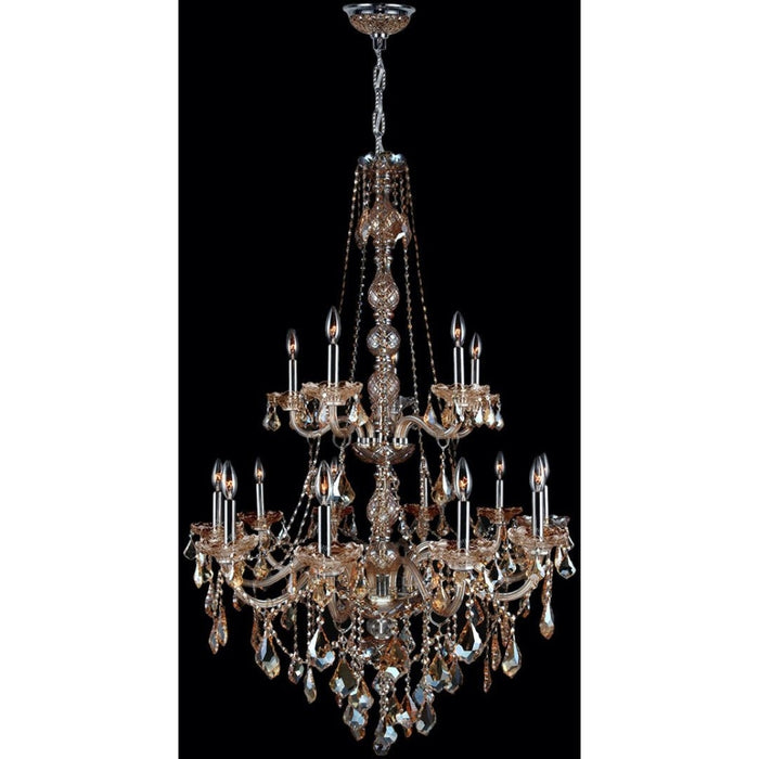 Provence Polished Chrome Amber Crystal 15 Light Chandelier - Chandeliers