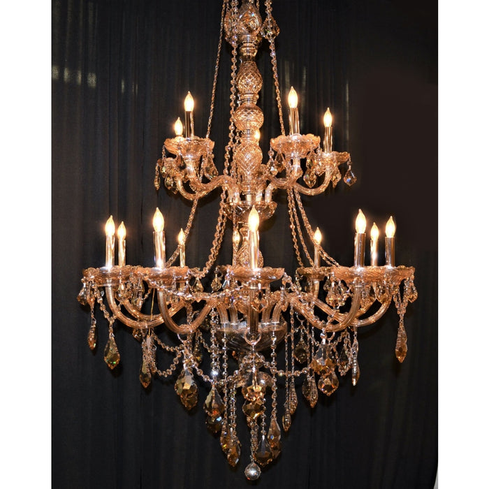 Provence Polished Chrome Amber Crystal 15 Light Chandelier - Chandeliers