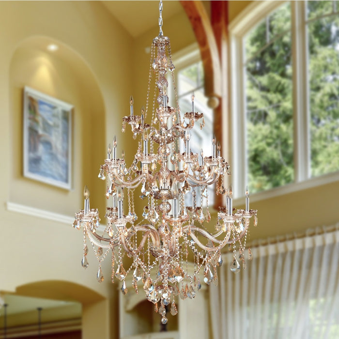 Provence Polished Chrome Amber Crystal 25 Light Chandelier - Chandeliers